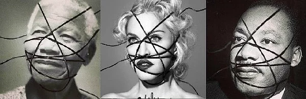 Калажы на вокладку новага альбома Мадоны: Нэльсан Мандэла, Мадонна, Марцін Лютар Кінг