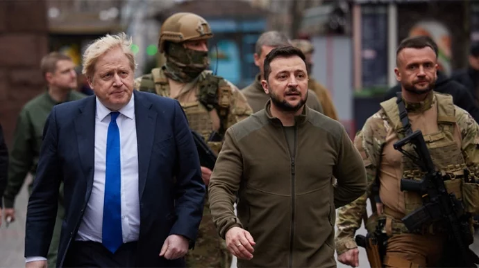 Борис Джонсон и Владимир Зеленский в Киеве. 9 апреля 2022 года