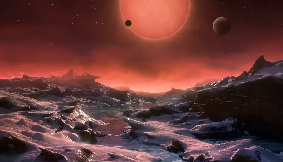 Адна з планет, што круціцца вакол Trappist'а, мастацкае бачанне. Фота ESO