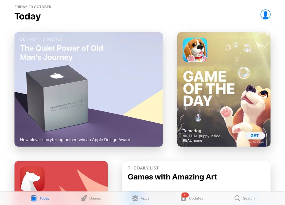 «Game of the day» — «Гульня дня», фота галоўнае старонкі AppStore