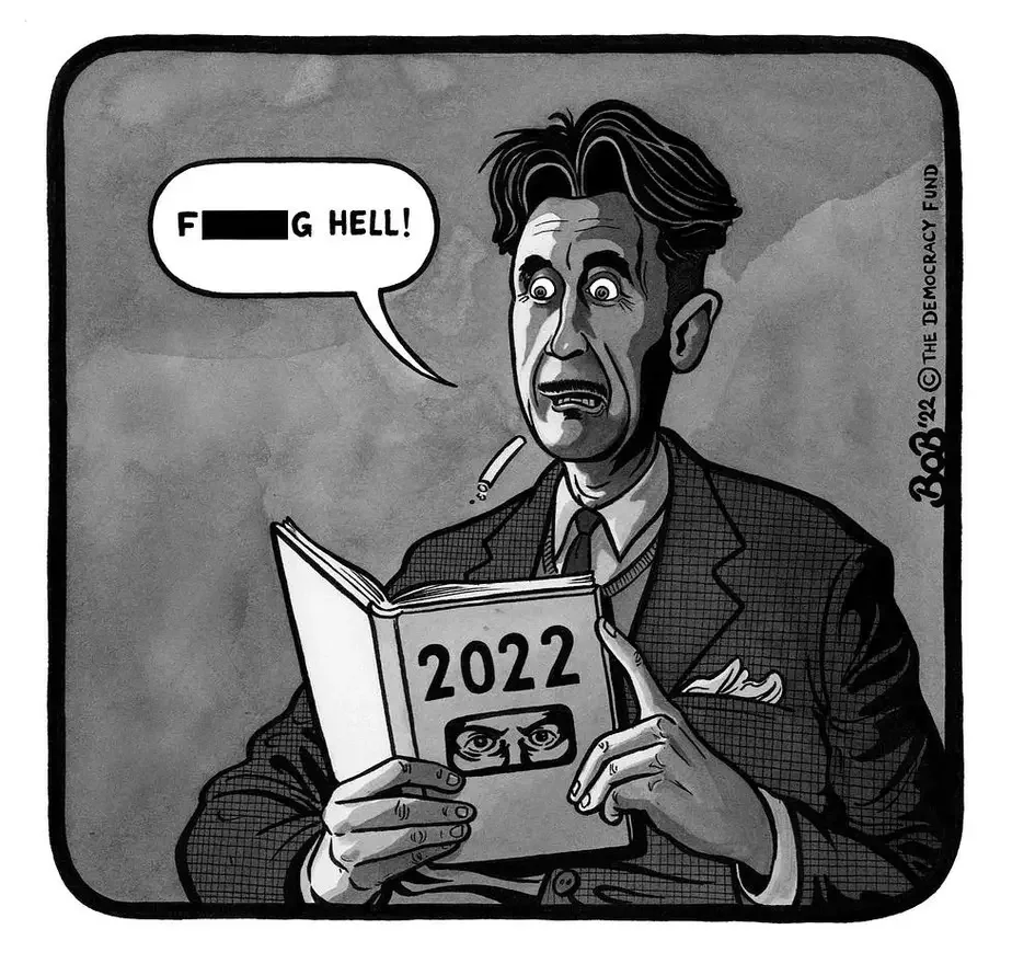 Karykatura: Džordž Orueł słupianieje ad padziej 2022 hoda