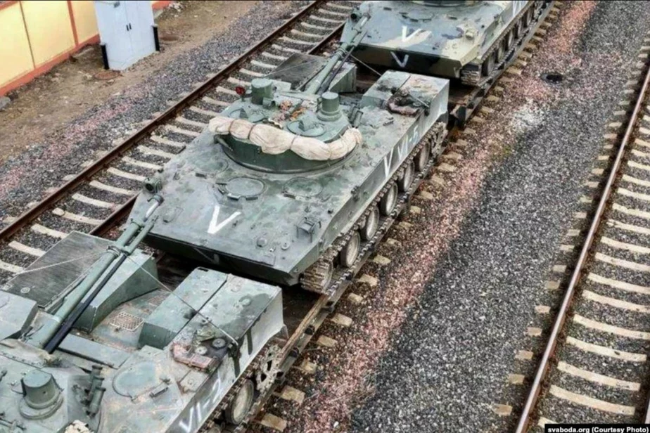 Российские танки в Гомеле. Фото: «Радыё Свабода»