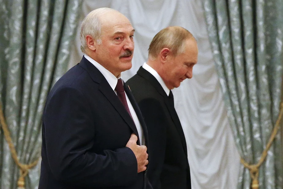 Александр Лукашенко и Владимир Путин в феврале 2022 года. Фото: AP