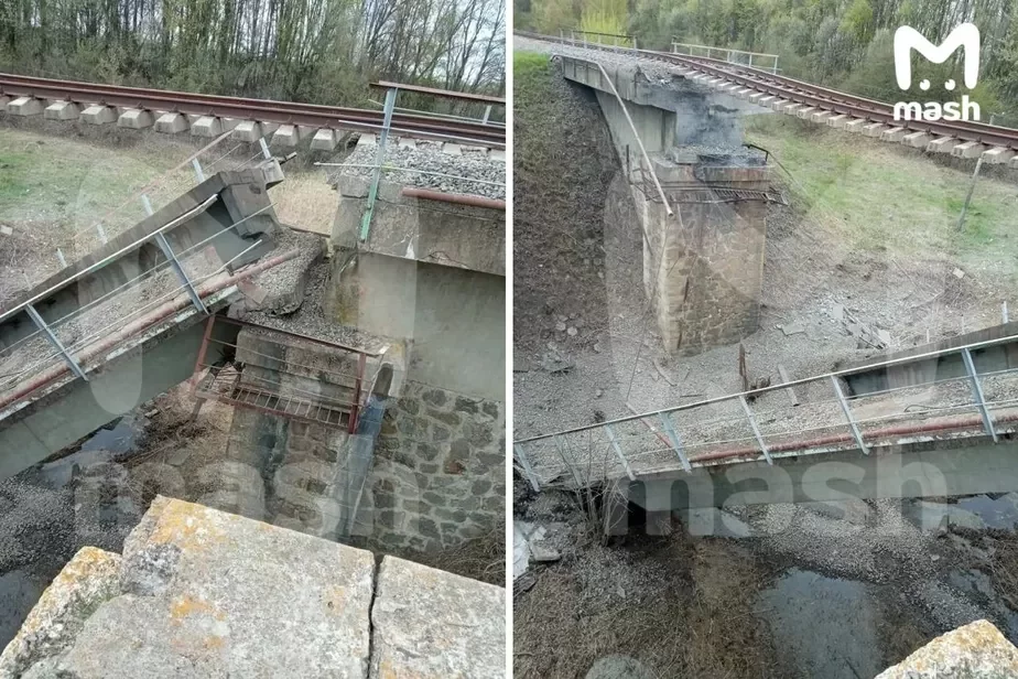 Обрушение моста на железной дороге Суджа — Сосновый Бор. Фото: Mash