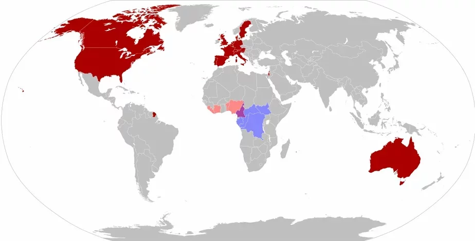 Карта распространения оспы обезьян. Источник: wikipedia.org